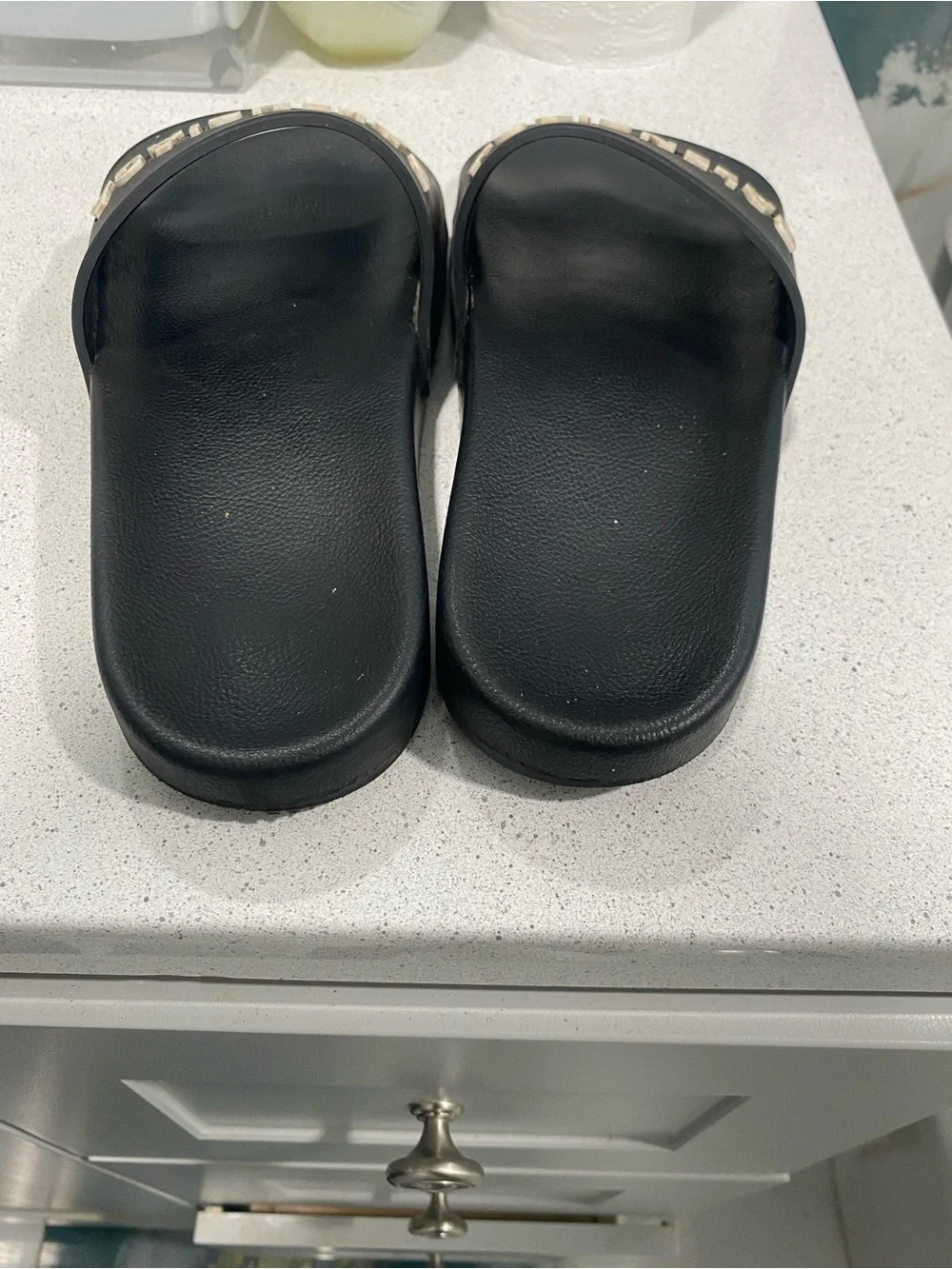 Balenciaga Kids Black Slides with Raised Ivory Logo